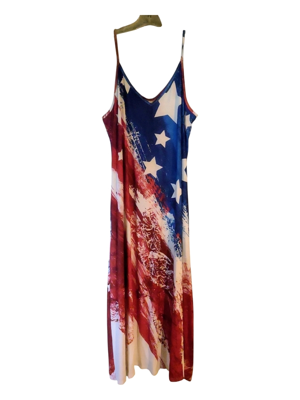Sleeveless American Flag Maxi Dress - Red, White & Blue